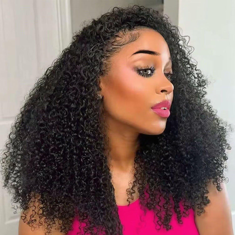 Luxyrose kinky curly half wig front view highlights natural hairline