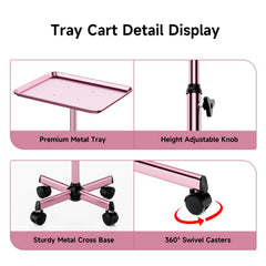 LWADALN salon tray cart wheels image highlights 360° rotating casters for smooth movement.