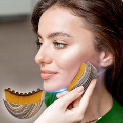 Lymphatic Contour Brush demonstrating chin and jawline sculpting for a lifted look.