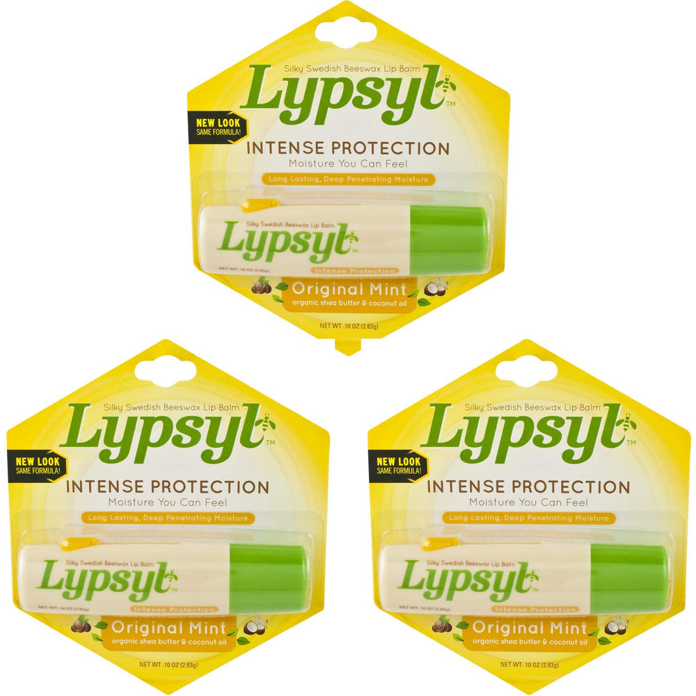 Lypsyl Intense Protection Original Mint packaging shows long-lasting moisture.
