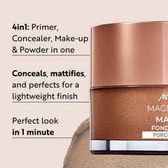 M Asam Magic Finish Mousse swirl demonstrates easy blending for natural look
