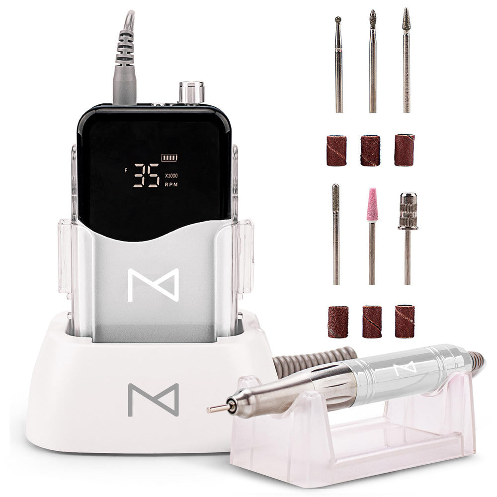 M Mase coreless motor closeup for precise, powerful nail shaping.
