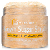 M3 Naturals Brown Sugar Scrub jar closeup highlights exfoliation texture for glow