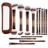 MAANGE 13-pcs foundation brush set in coffee with bag enables portable full-face blending