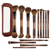 MAANGE 13-piece dual-ended brush set in open bag for on-the-go makeup