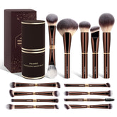 MAANGE 13pc makeup brush set with case enables precise face and eye makeup applications.