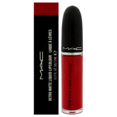MAC Retro Matte Liquid Lipcolor Ruby Phew application shows a smooth whipped texture for even color