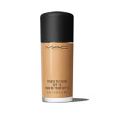 MAC Studio Fix Fluid Foundation bottle closeup shows matte finish and SPF protection