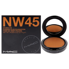 MAC Studio Fix Powder Foundation NW45 compact closeup shows satin finish for natural coverage