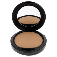 MAC Studio Fix Powder Plus Foundation C4 buff application for seamless, medium-to-full coverage.