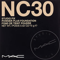 MAC Studio Fix Powder Plus Foundation NC30 compact with swatches for color-true coverage