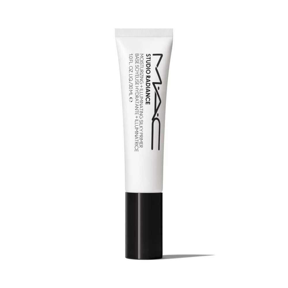 MAC Studio Radiance primer bottle provides moisturized, radiant skin for smooth makeup application.