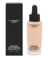 MAC Studio Waterweight SPF30 Foundation NC20 bottle close-up with hydrating finish