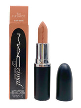 MAC Ximal Sleek Satin Lipstick Fleshpot swatch, warm nude shade for daily wear.