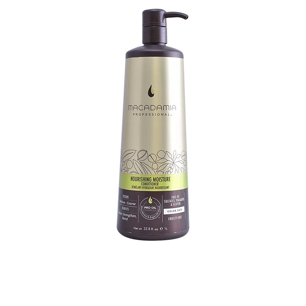 Macadamia Professional hair conditioner bottle showing oil-rich formula for frizz control and shine.
