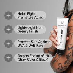 Mad Rabbit Defend SPF 30 sunscreen tube label closeup highlights mineral protection.