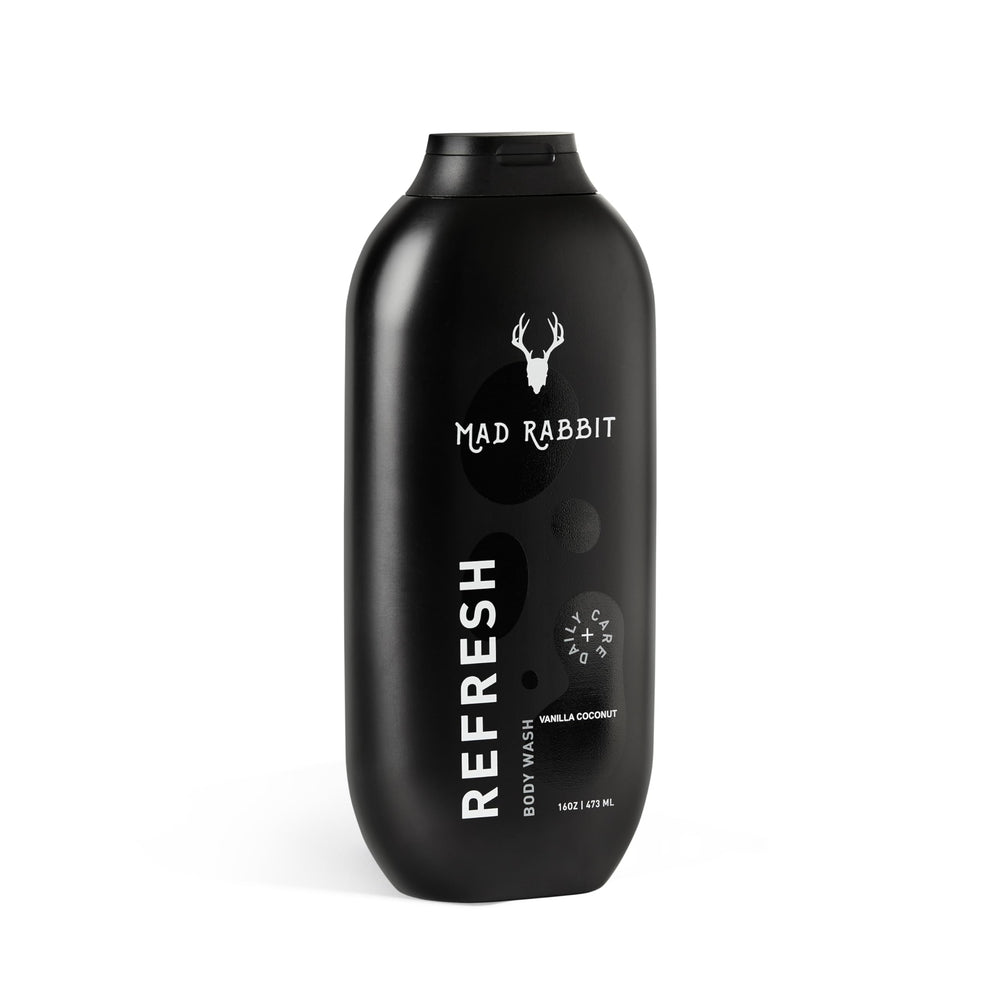 Mad Rabbit Refresh Body Wash bottle label for daily cleansing.