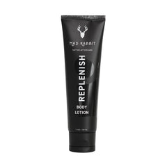 Mad Rabbit Replenish bottle front shows fragrance-free daily hydration for all skin types.