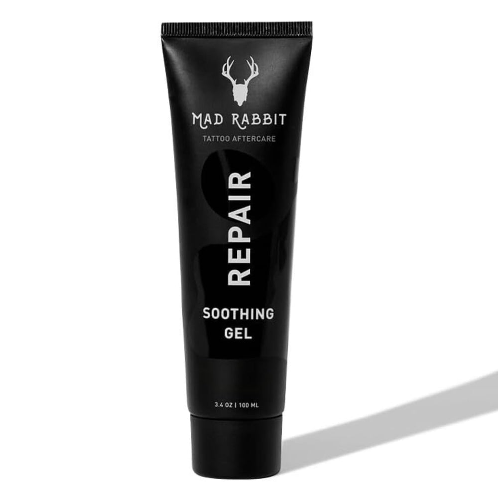 Mad Rabbit tattoo-aftercare soothing gel bottle demonstrates calming hydration for new ink