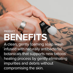 Mad Rabbit Tattoo Wash foam close-up showing soft lather for new tattoos.