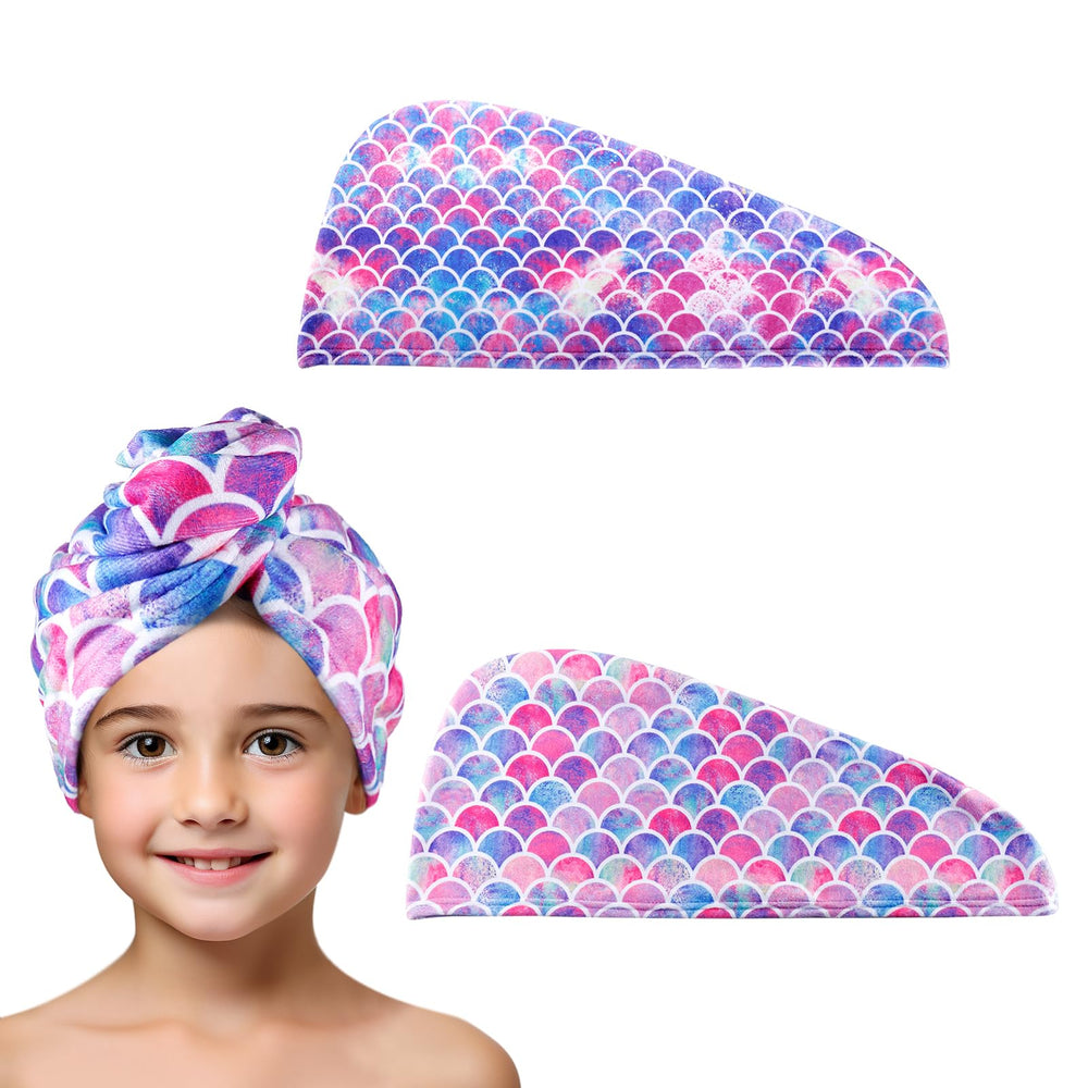 MADHOLLY Mermaid-pattern kid hair towel, ultra-absorbent for quick-drying after bath.