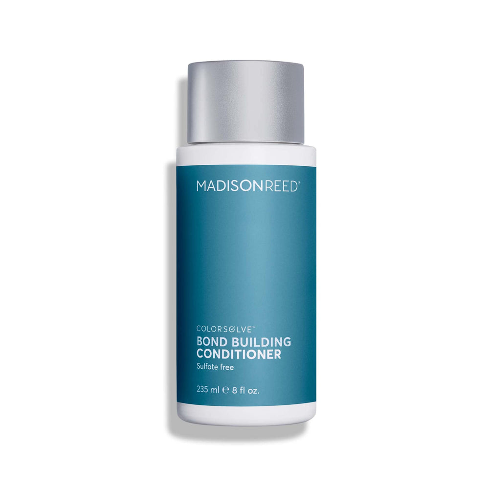 Madison Reed ColorSolve Bond Building Conditioner bottle promotes color protection.