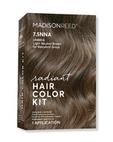 Madison Reed Radiant Color Kit bottle close-up shows rich Umbria Brown gray coverage.