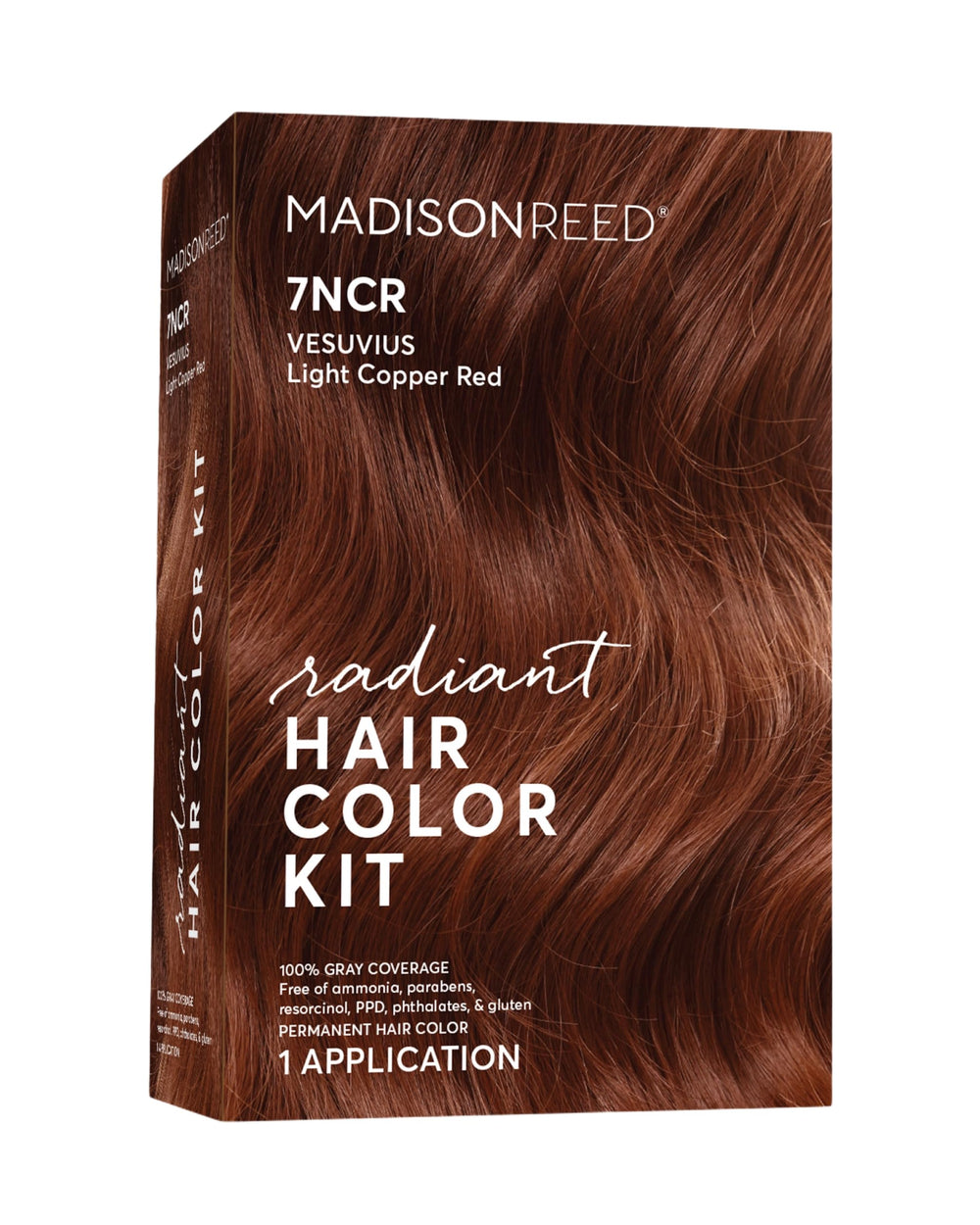 Madison Reed Radiant Color Kit 7NCR Light Copper Red box showing complete at-home color kit