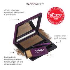 Madison Reed dual-brush applicators enable precise brow shaping and root concealment.