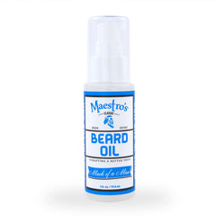 Maestro's Classic Beard Oil bottle closeup delivering shine and softness for all beard types.
