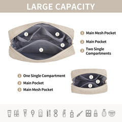 MAGEFY corduroy makeup bag beige interior pocket sides keep brushes organized.