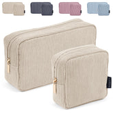 MAGEFY corduroy makeup bag beige large, ideal for organizing travel cosmetics.