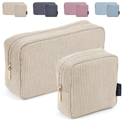 MAGEFY corduroy makeup bag beige large, ideal for organizing travel cosmetics.