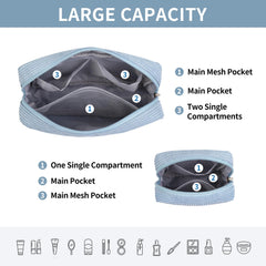 MAGEFY blue small makeup bag for travel, compact storage for on-the-go cosmetics.