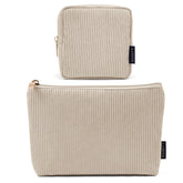 MageFY small makeup bag beige front view showing soft corduroy texture for everyday cosmetics