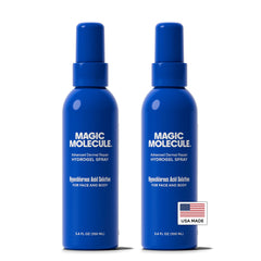 Magic Molecule Dermal Repair hydrogel spray bottle close-up showing drip-free application.