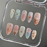 MAGLFELL handmade nails almond art with hand-painted details for salon-worthy style