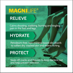 MagniLife foot cream jar side view highlights smooth non-greasy finish.