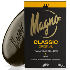 Magno soap bar close-up showing rich lather and mineral feel