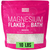 Magnum Solace magnesium flakes bath closeup promotes a soothing soak.