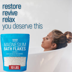 Magnum Solace magnesium flakes dissolving in water for a soothing bath