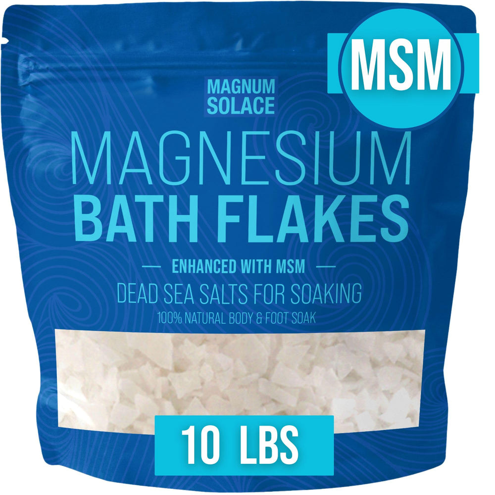 Magnum Solace magnesium flakes MSM closeup for a soothing bath ritual.