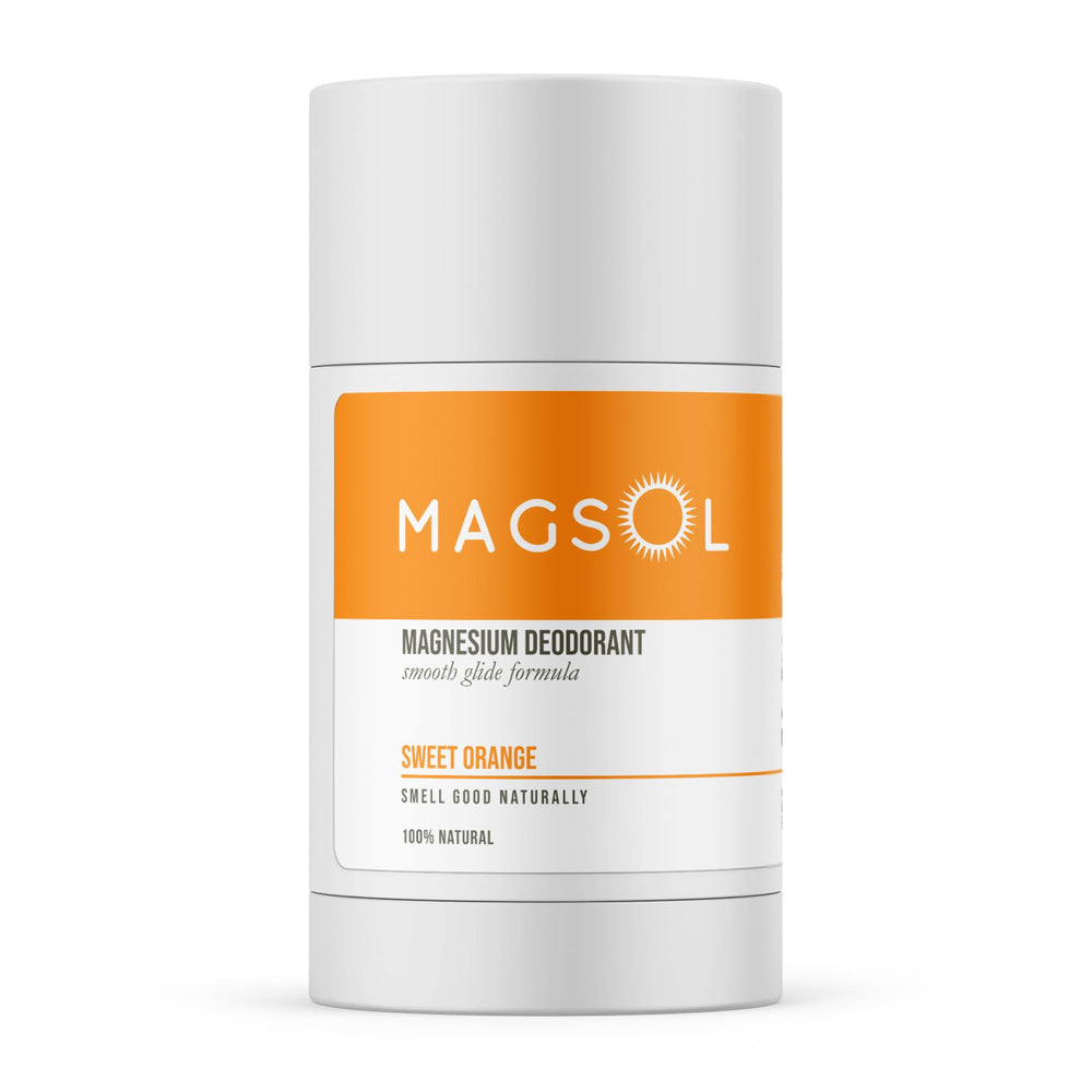 MagSol Magnesium deodorant stick close-up for smooth glide and long-lasting odor protection.