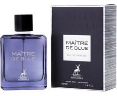Maison Alhambra Maitre De Blue close-up highlights cedarwood and pepper for a refined presence