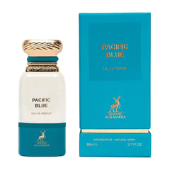 Maison Alhambra Pacific Blue EDP bottle label close-up.