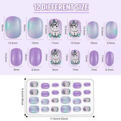Maitys rainbow-pattern nails closeup with hearts and cats for playful kids nail art.