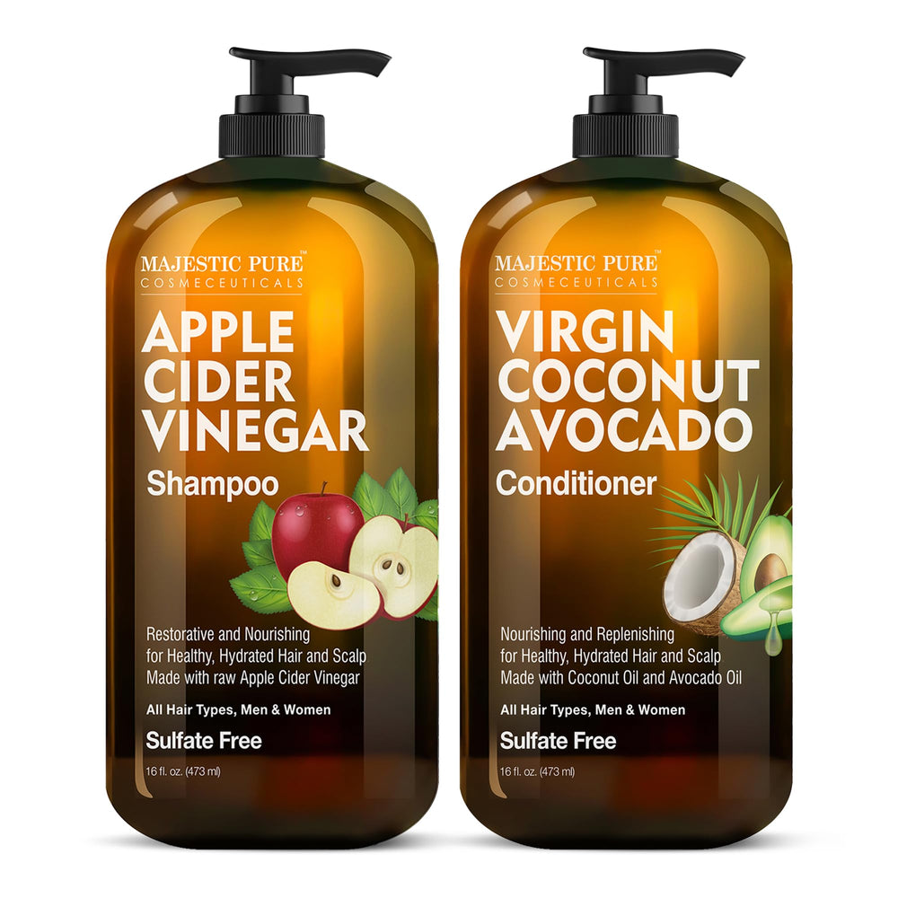 Majestic Pure front packaging showing shampoo and conditioner benefiting balanced cleansing