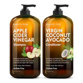 Majestic Pure apple cider vinegar shampoo bottle shows sulfate-free cleansing for all hair types.