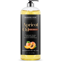 Majestic Pure Apricot Oil bottle for daily skin hydration and hair nourishment