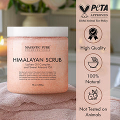 Majestic Pure Himalayan Salt Body Scrub Lychee Oil massage action illustrates exfoliation in progress